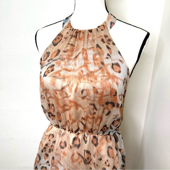 Jessica Simpson Maxi Long Dress Women Halter Neck animal Print Size XSmall‎ Tan - Picture 9 of 16